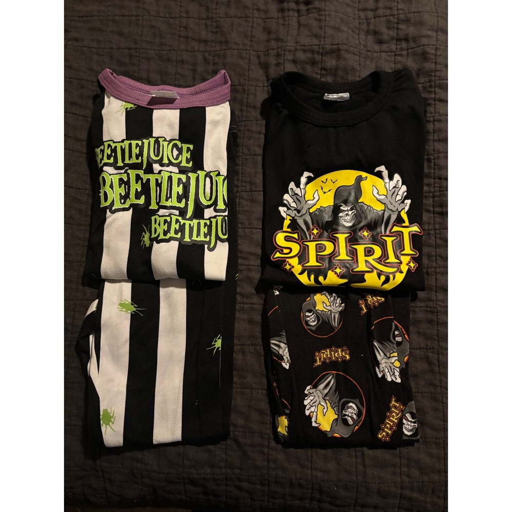 Kids Beetlejuice Spirit Halloween Pajamas Set Lot L M Long Sleeve Spooky PJs
